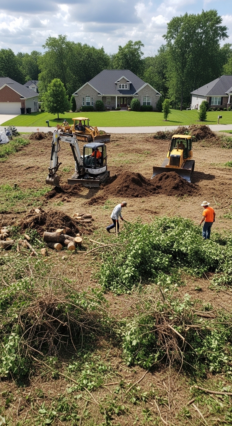 Lot clearing with heavy equipment